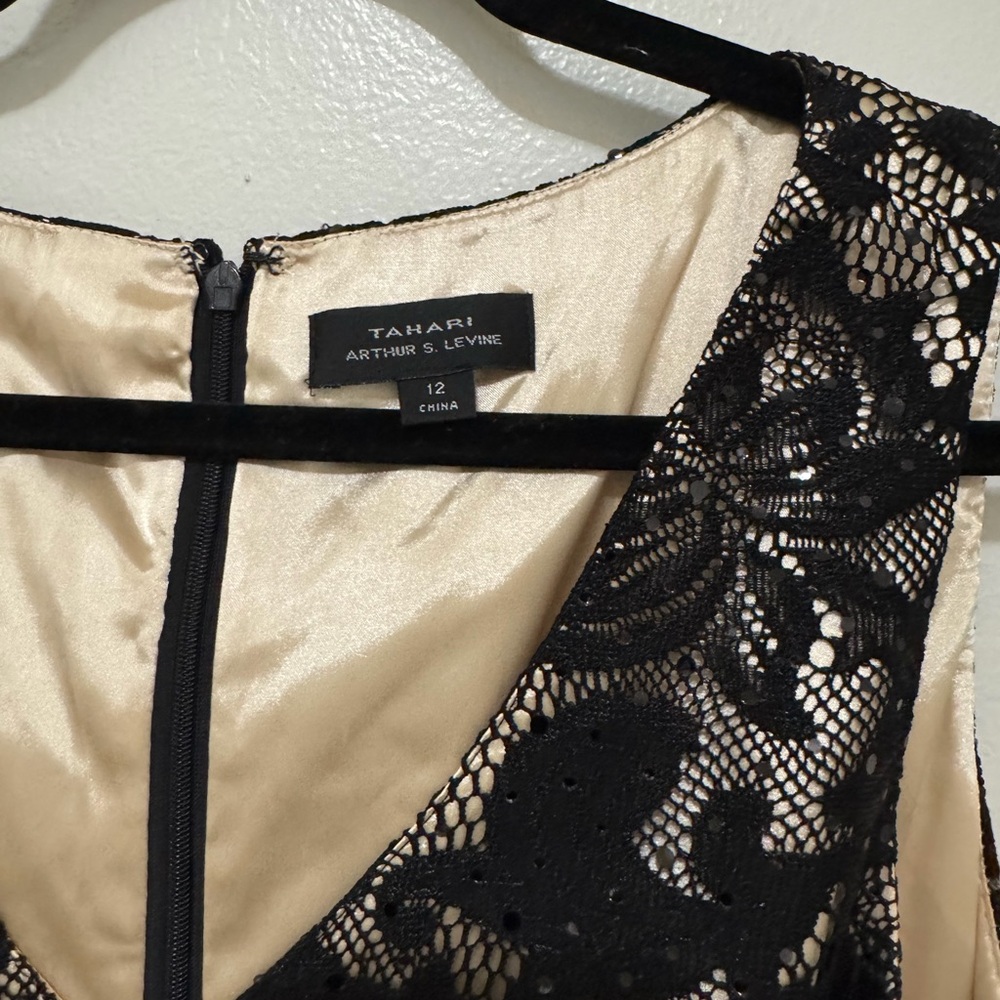 Tahari Black and Cream Lace Dress